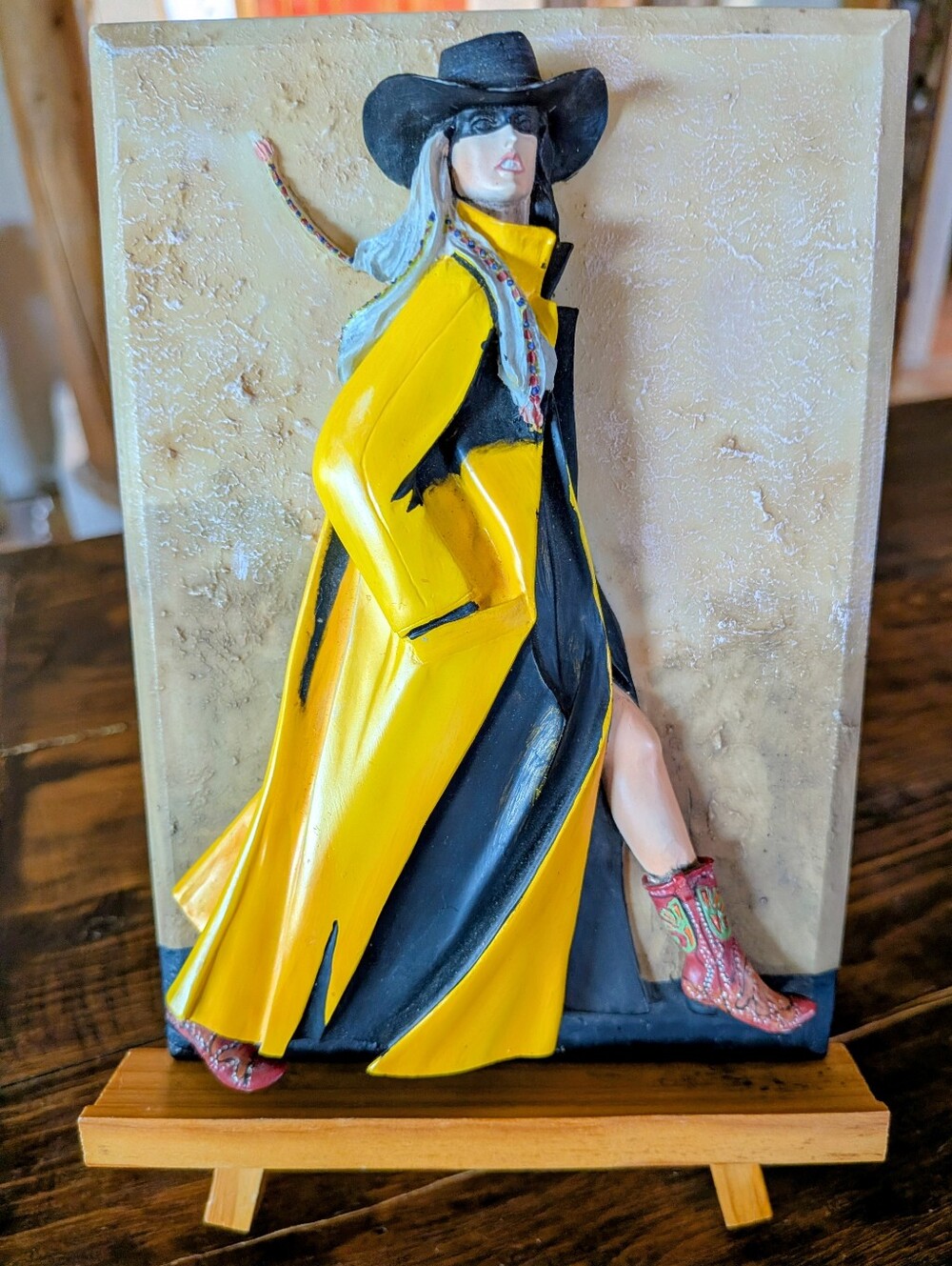 David DeVary 3D Relief Cowgirl Art Plaque Entitled Follow Me W/Display Easel